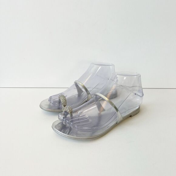 Giuseppe Zanotti Ring Silver Flat Sandals Crystal Embellished Toe Size 6/36 - Picture 6 of 14